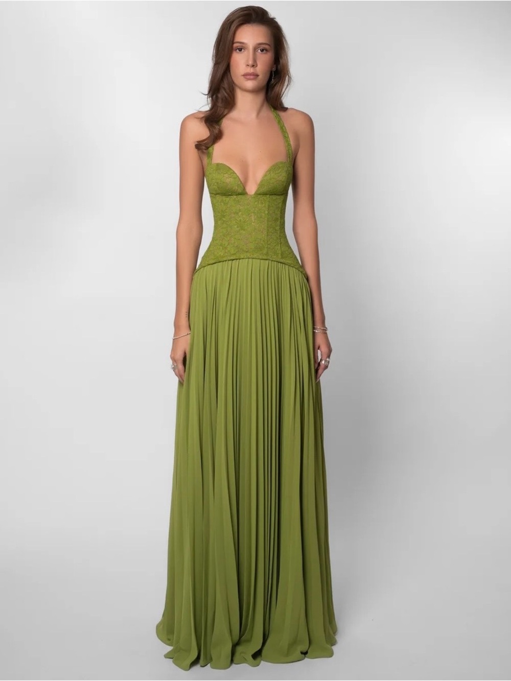 FENITY Gaia Dress Lace Bodice Maxi Dress in Green NWT